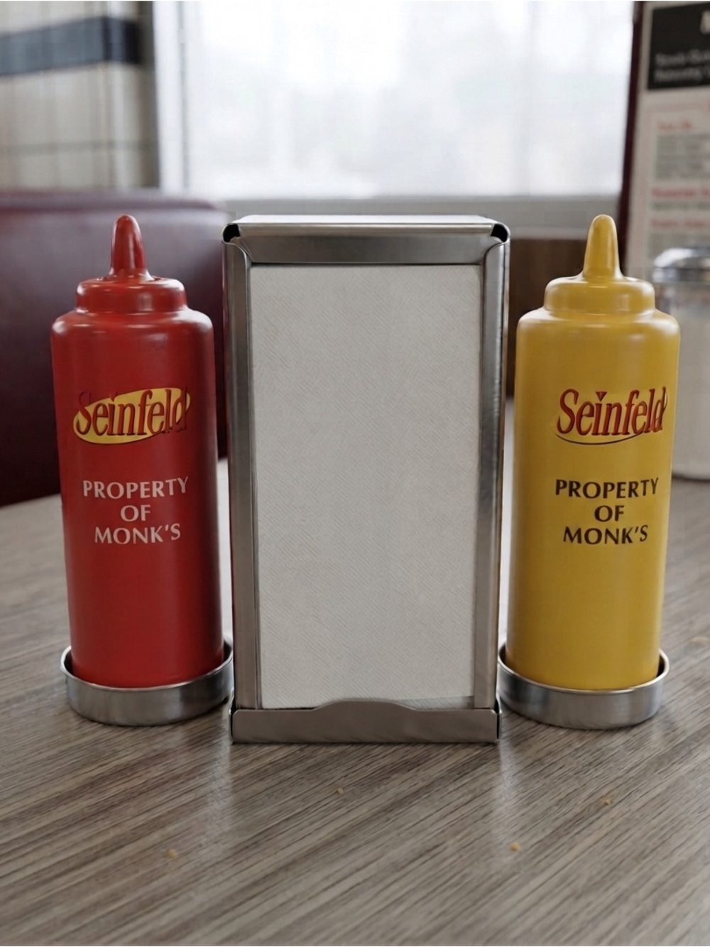 Seinfeld miniature Monk's Diner Red & Yellow Ketchup and Mustard Shakers Set